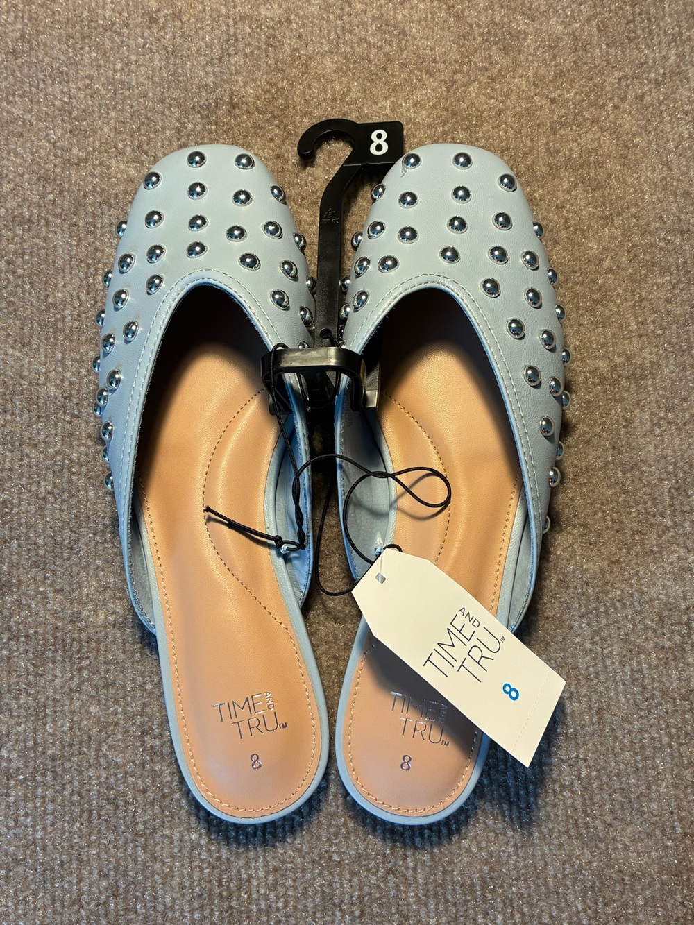 Time and Tru Powder Blue Studded Slip-On Mules